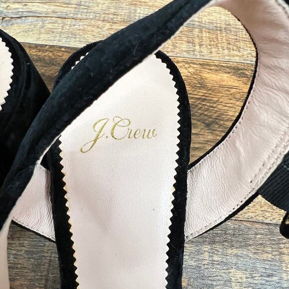 J. Crew Black Velvet Penny Sandals Women's 8.5 Chunky Block Heels Cross Strap - Picture 6 of 9
